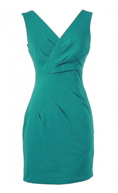 Rachel Teal Crossover Pencil Dress by Ark and Co